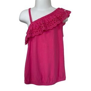 Girls Old Navy S 6-7 Hot pink lace eyelet one shoulder ruffle blouse top blouse